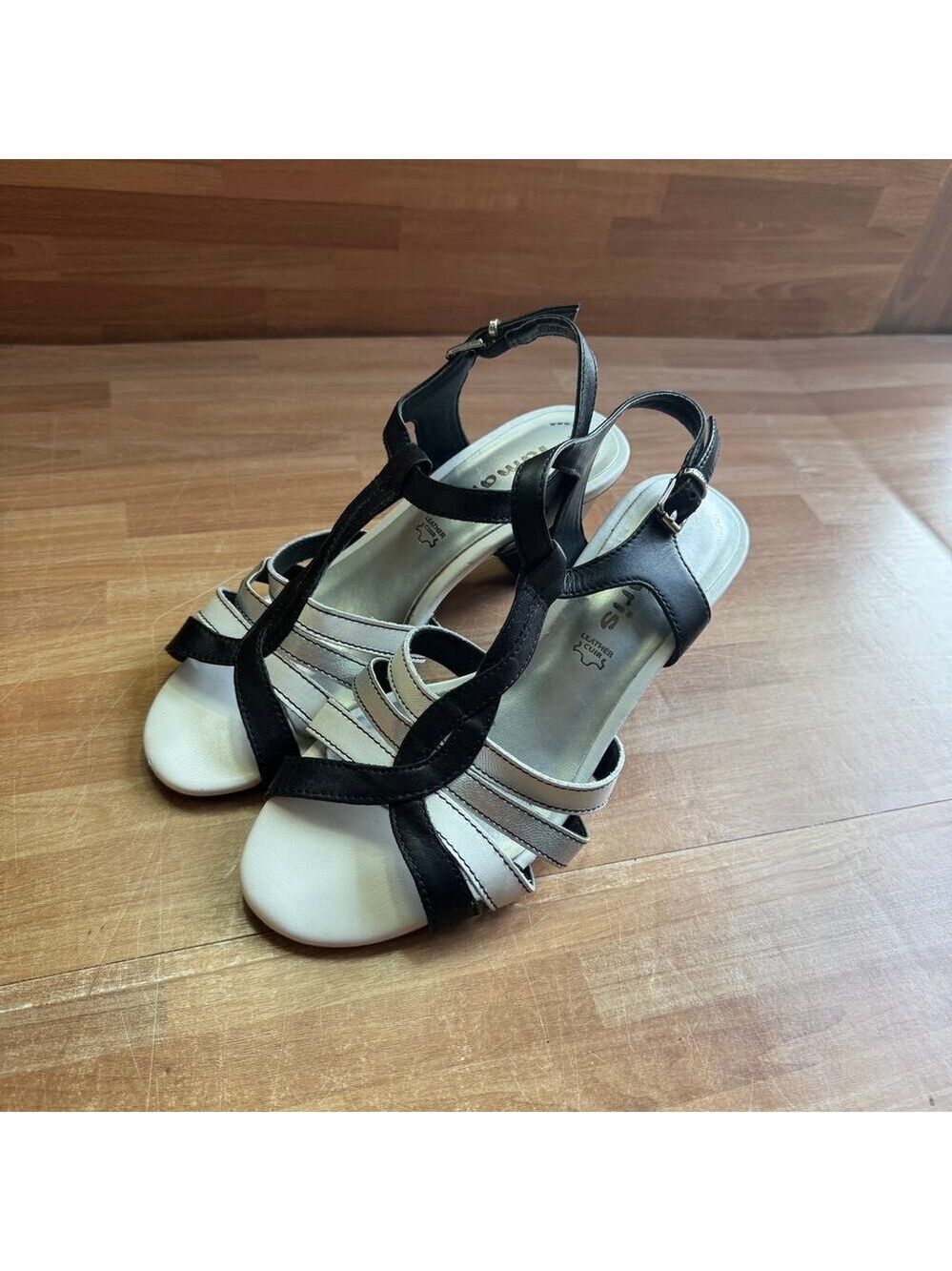 Tamaris Black & Silver Strappy Leather Slingback Sandals - Size 37 (US 6.5)